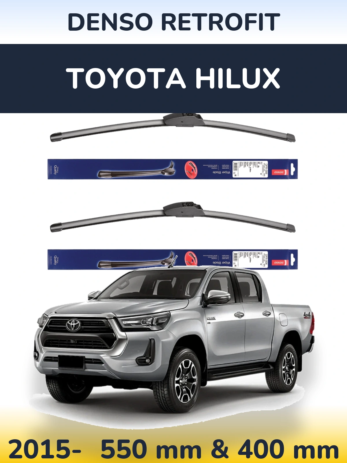 Front wiper blade set Denso Retrofit 550 & 400 mm for Toyota Hilux 2015-2026