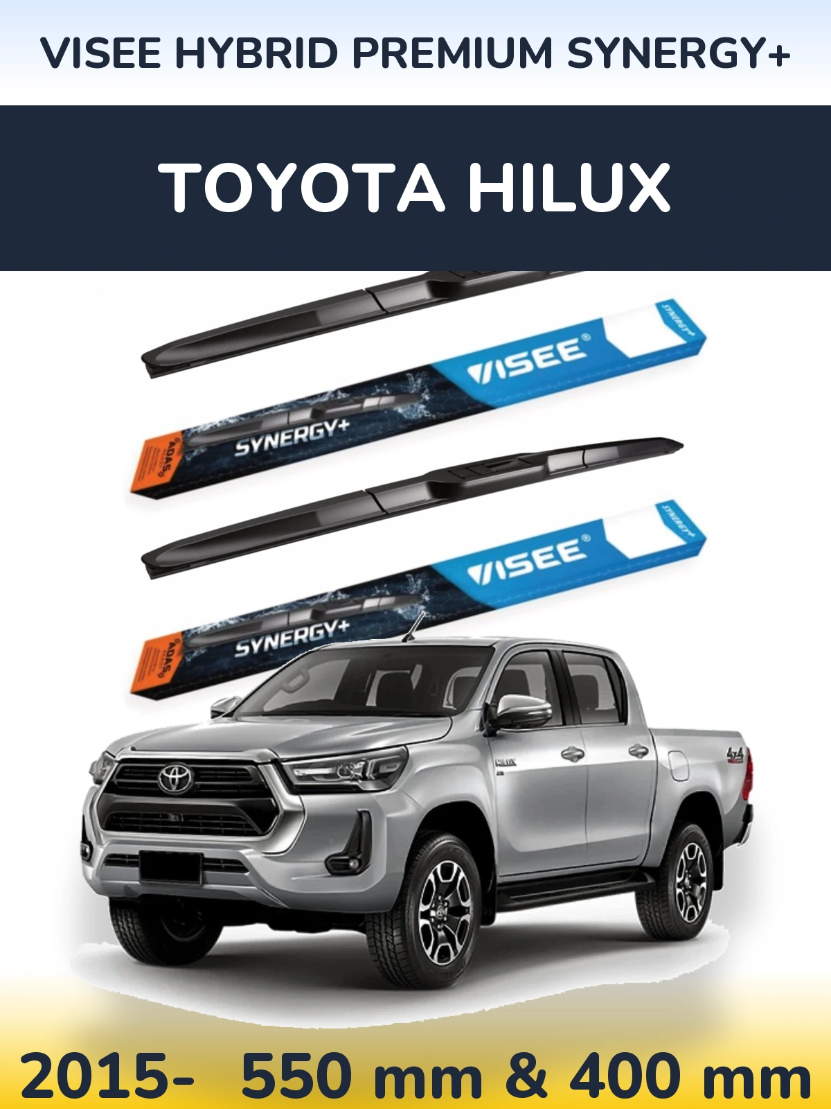 Комплект передних дворников VISEE HYBRID PREMIUM SYNERGY+ 550 & 400 мм для Toyota Hilux 2015-2026