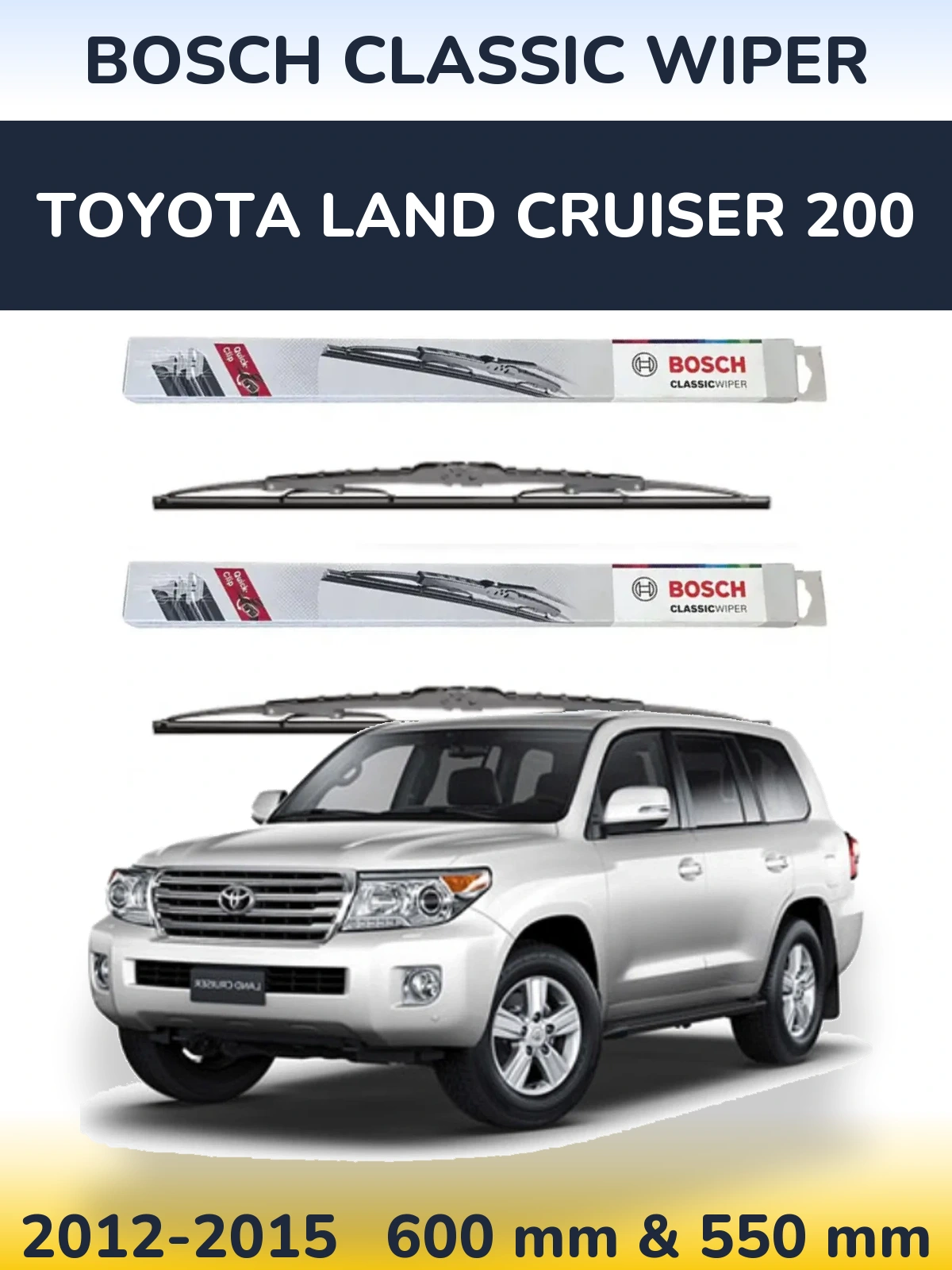Komplet przednich wycieraczek BOSCH Classic Wiper 600 & 550 mm do Toyota Land Cruiser 200 2012-2015