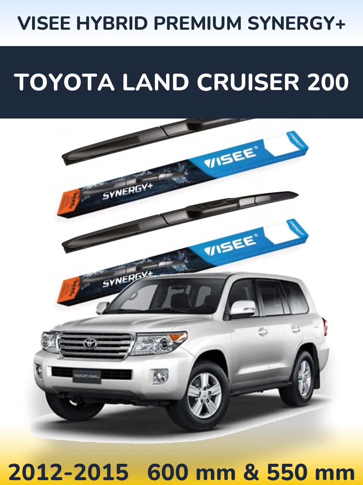 Komplet przednich wycieraczek VISEE HYBRID PREMIUM SYNERGY+ 600 & 550 mm do Toyota Land Cruiser 200 2012-2015