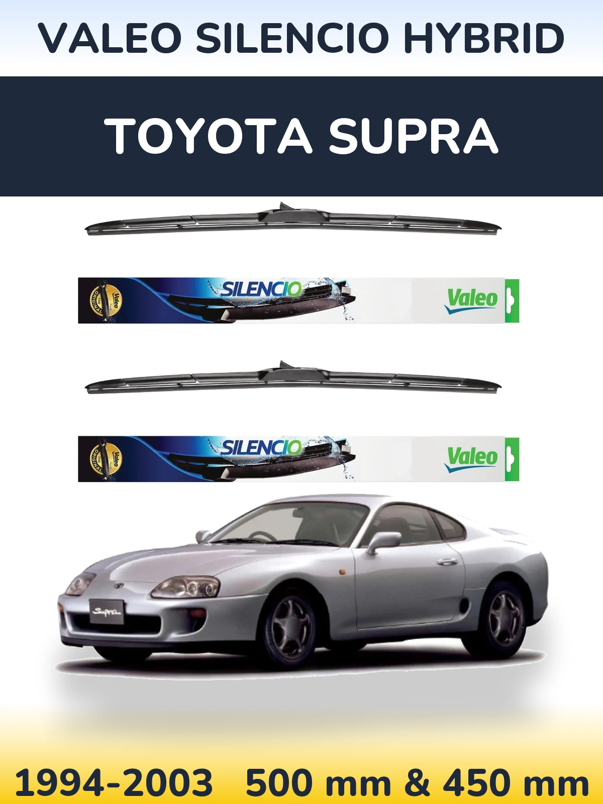 Komplet przednich wycieraczek Valeo Silencio Hybrid 500 & 450 mm do Toyota Supra 1994-2003