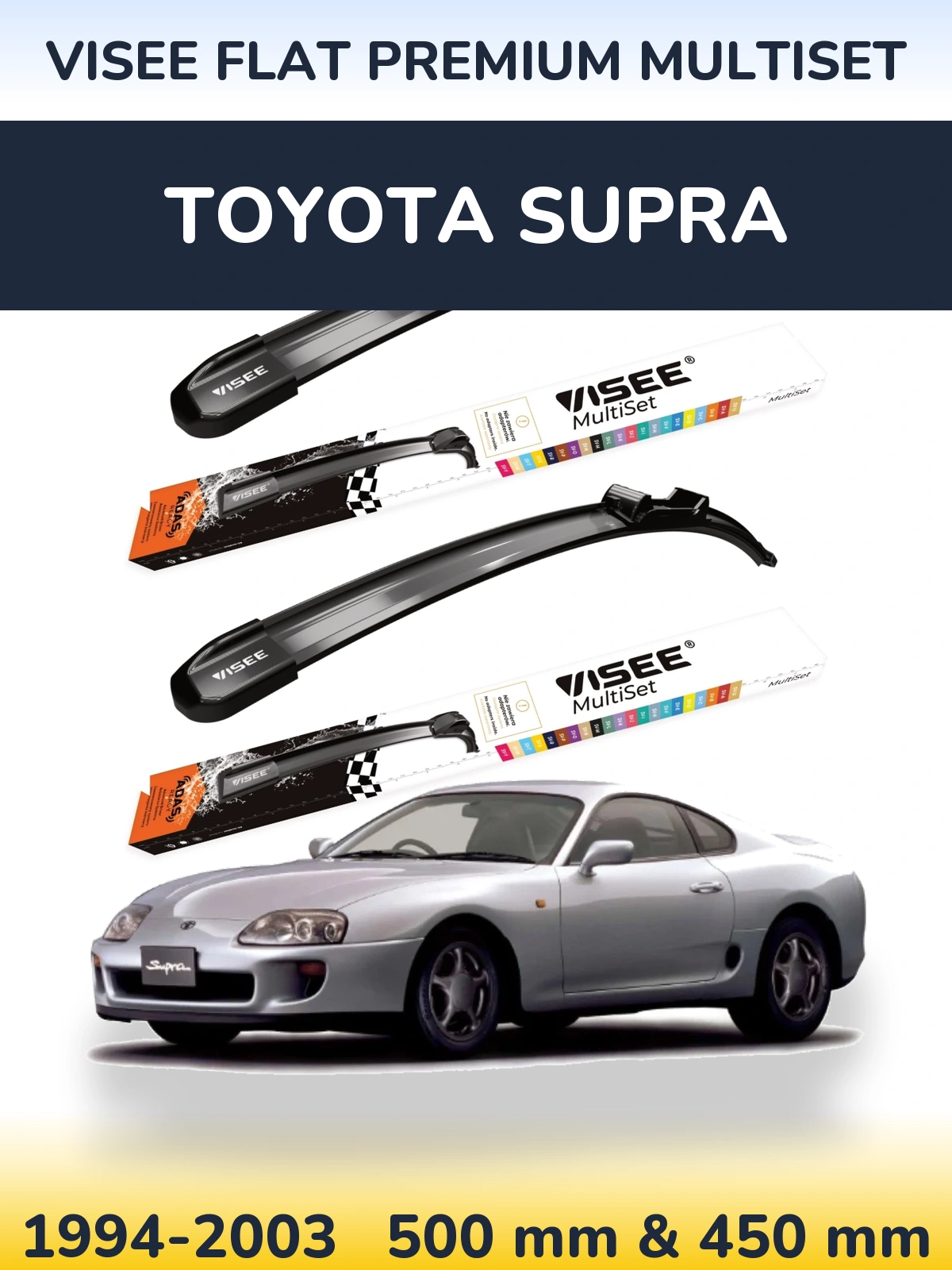 Front wiper blade set VISEE FLAT PREMIUM MultiSet 500 & 450 mm for Toyota Supra 1994-2003