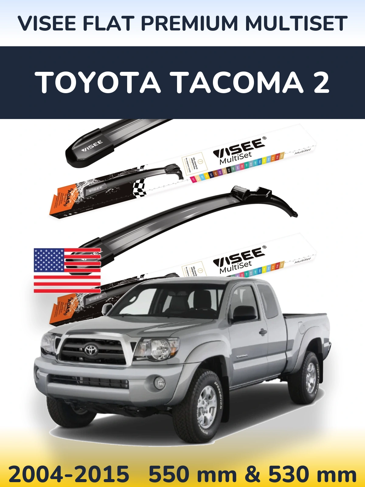 Комплект передних дворников VISEE FLAT PREMIUM MultiSet 550 & 530 мм для Toyota Tacoma 2 2004-2015