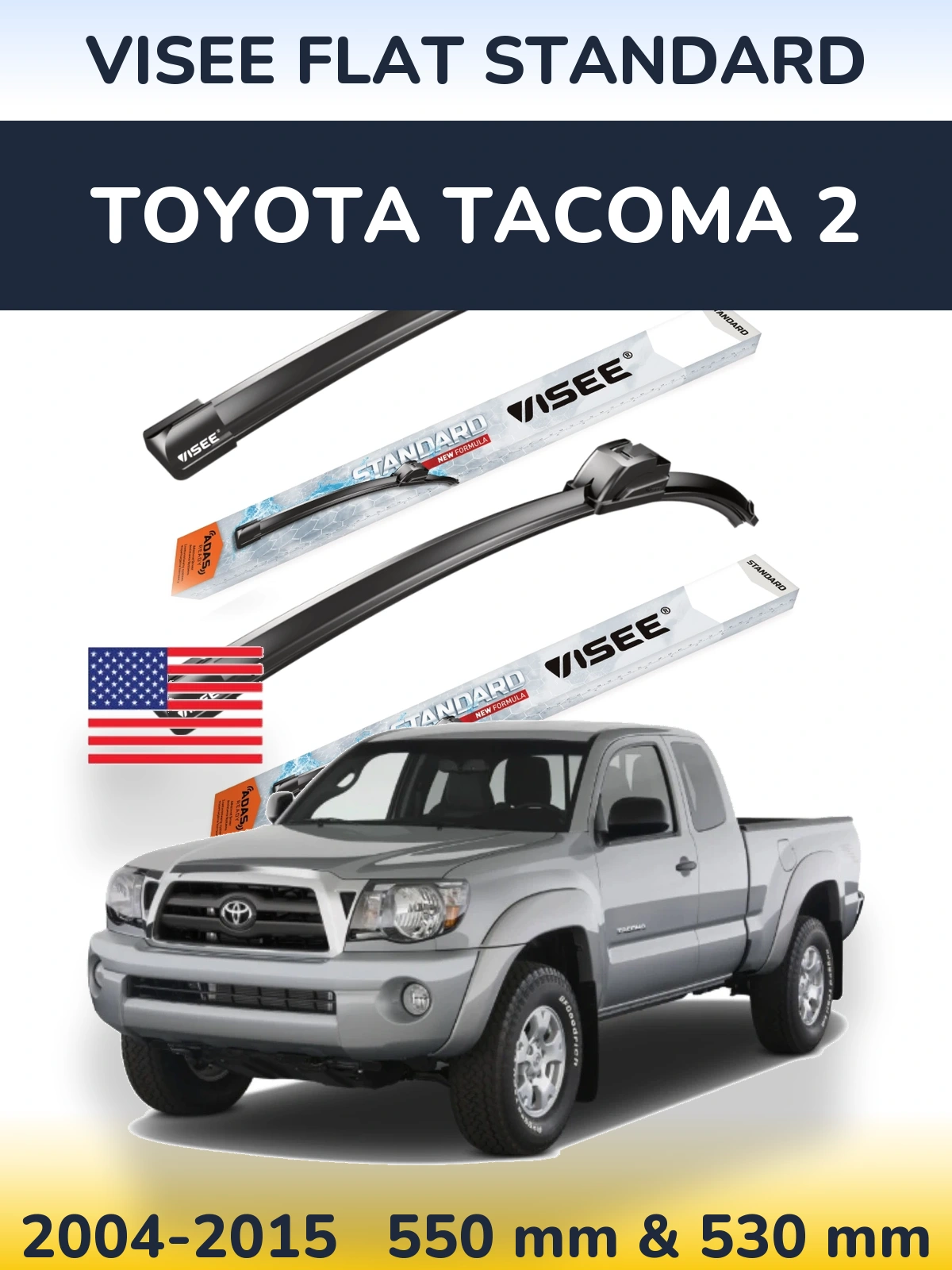 Komplet przednich wycieraczek VISEE FLAT STANDARD 550 & 530 mm do Toyota Tacoma 2 2004-2015