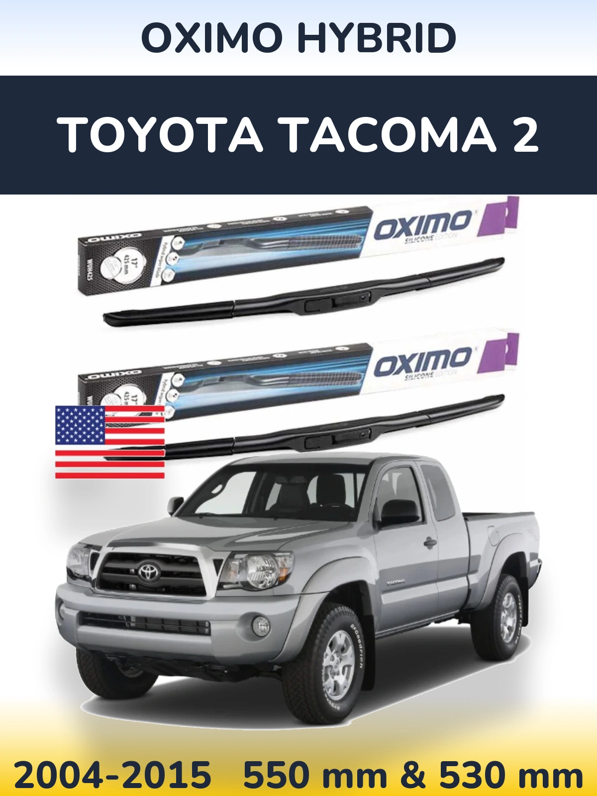 Комплект передних дворников Oximo Hybrid 550 & 530 мм для Toyota Tacoma 2 2004-2015
