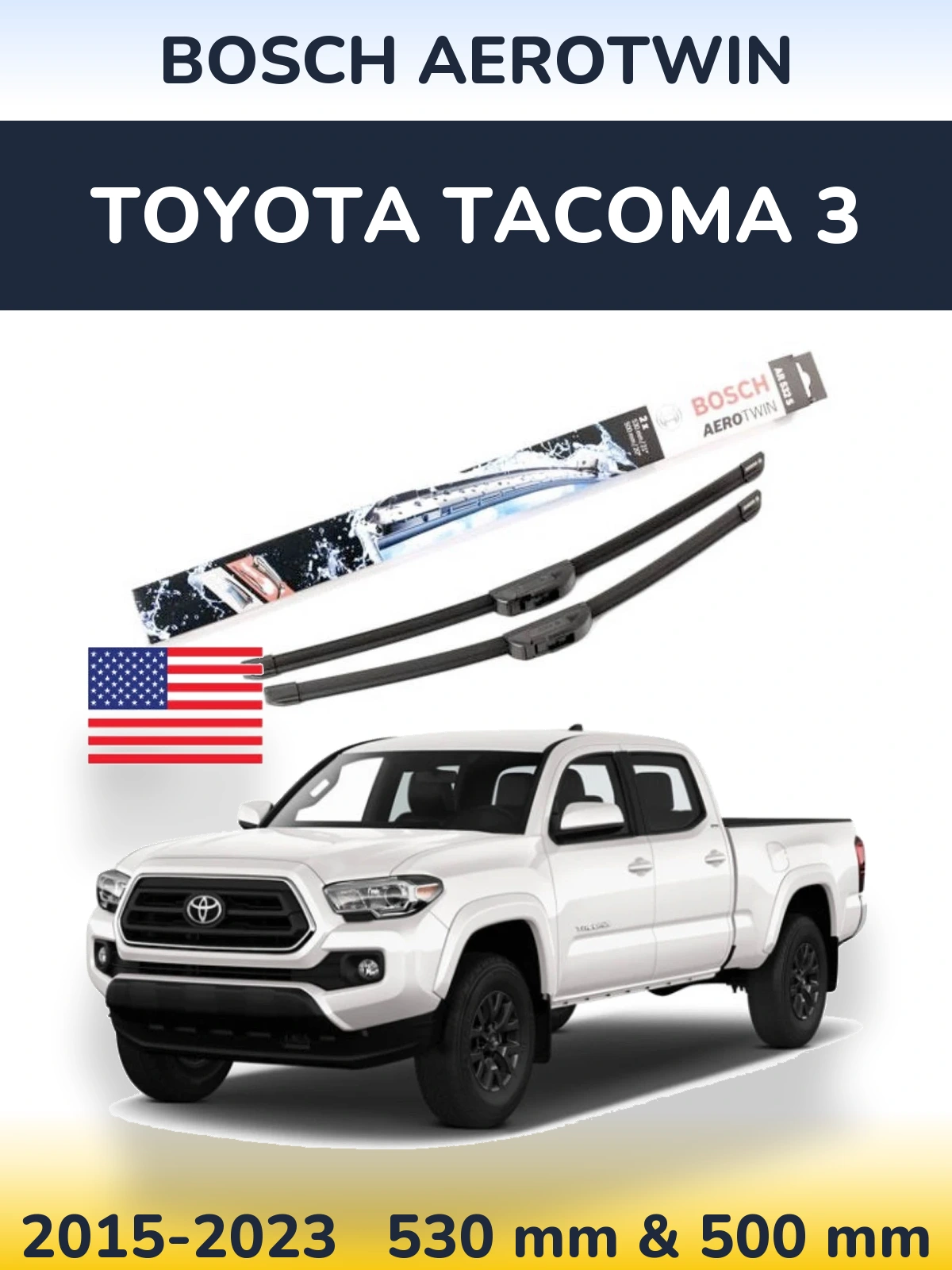 Комплект передних дворников BOSCH AeroTwin 530 & 500 мм для Toyota Tacoma 3 2015-2023