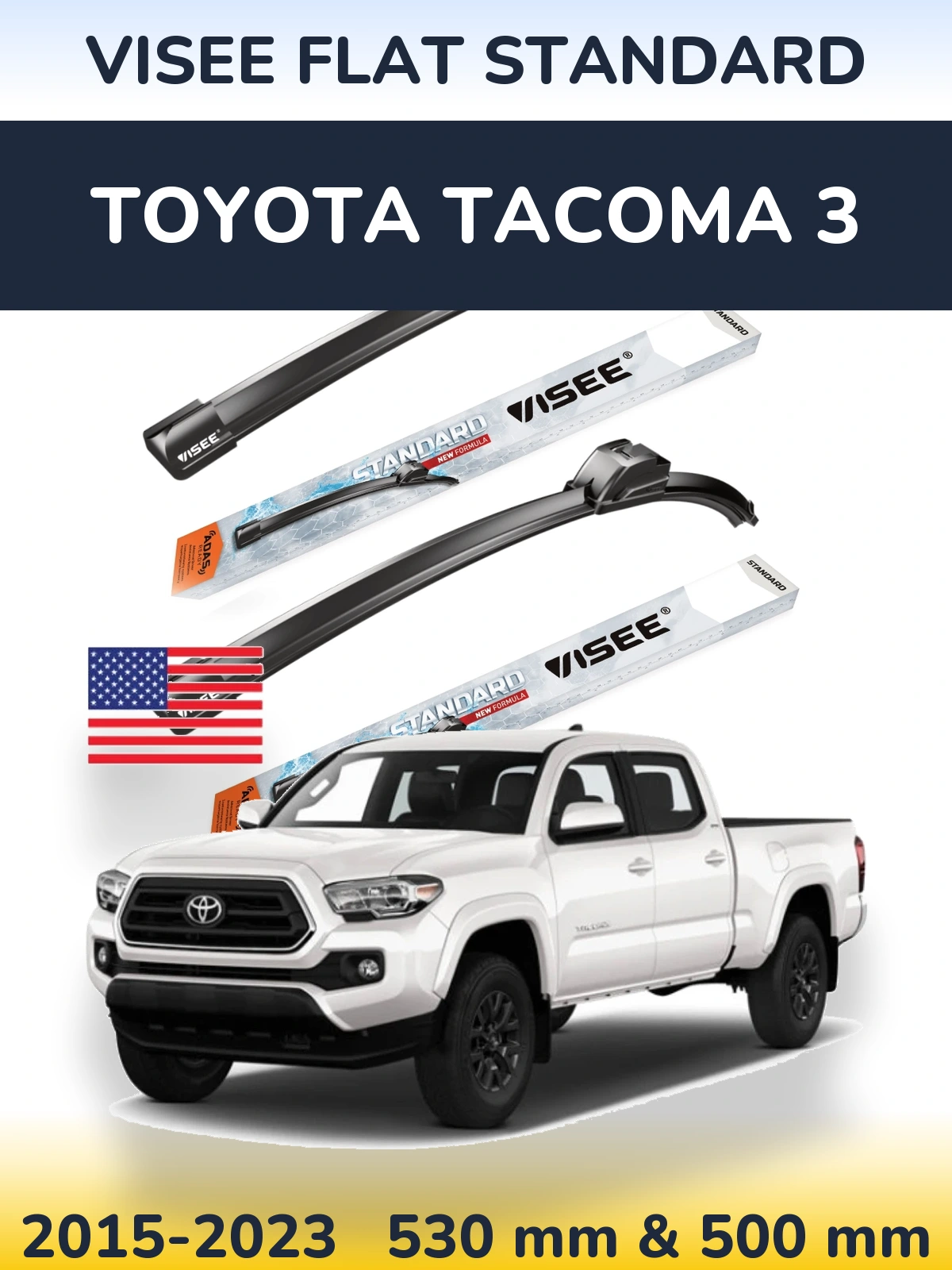 Komplet przednich wycieraczek VISEE FLAT STANDARD 530 & 500 mm do Toyota Tacoma 3 2015-2023
