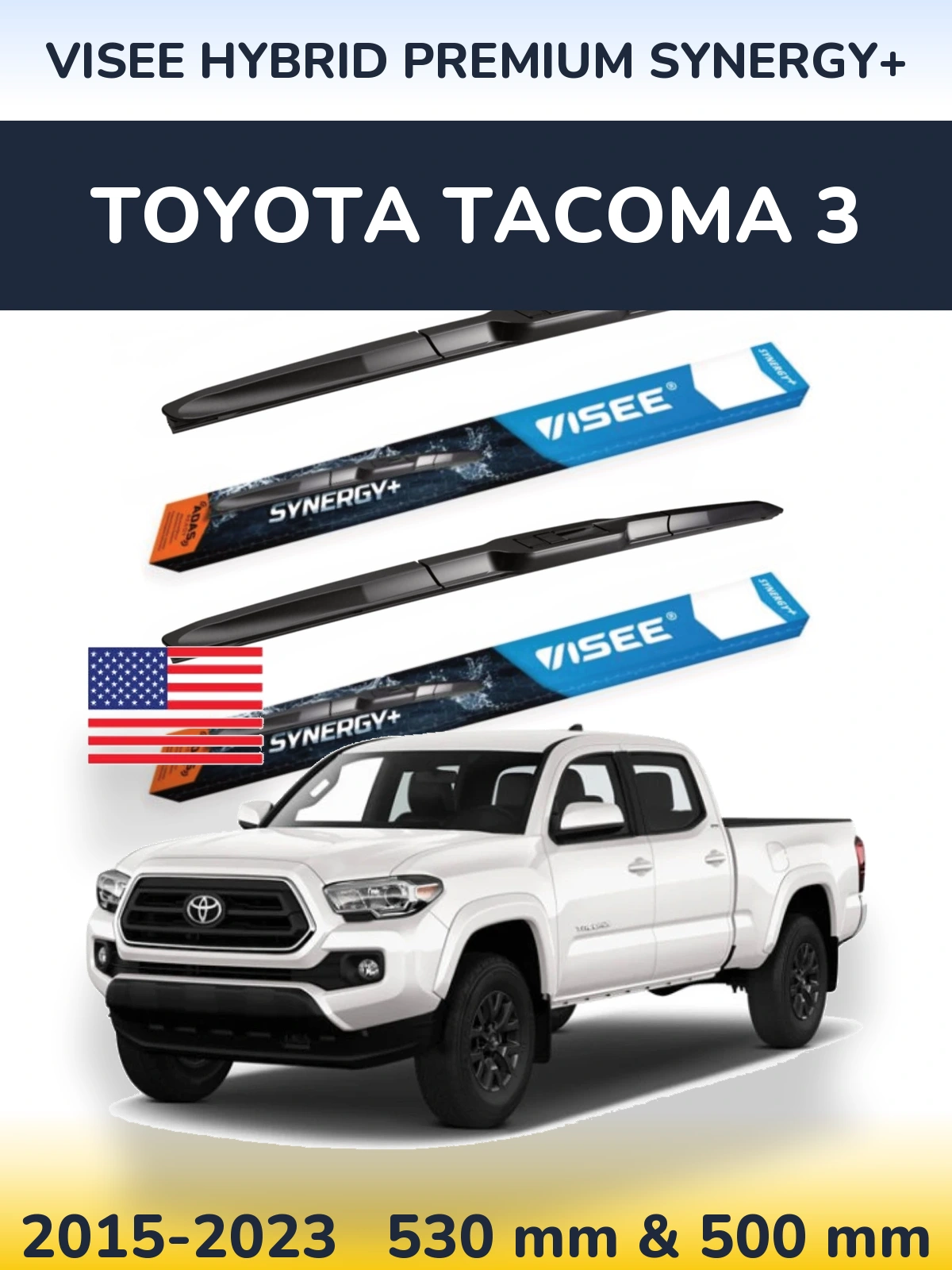 Комплект передних дворников VISEE HYBRID PREMIUM SYNERGY+ 530 & 500 мм для Toyota Tacoma 3 2015-2023