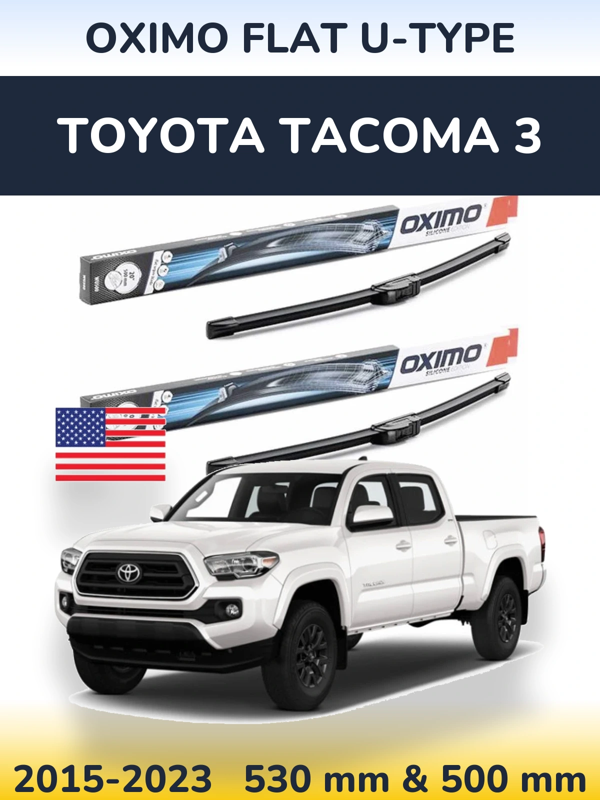 Komplet przednich wycieraczek Oximo Flat U-type 530 & 500 mm do Toyota Tacoma 3 2015-2023