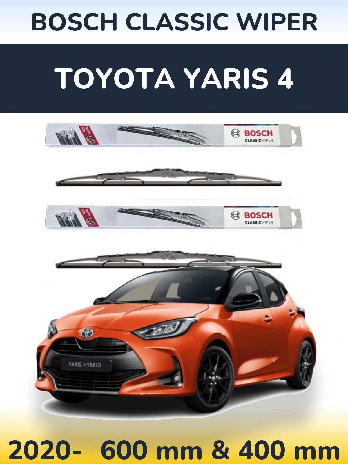 Komplet przednich wycieraczek BOSCH Classic Wiper 600 & 400 mm do Toyota Yaris 4 2020-2026