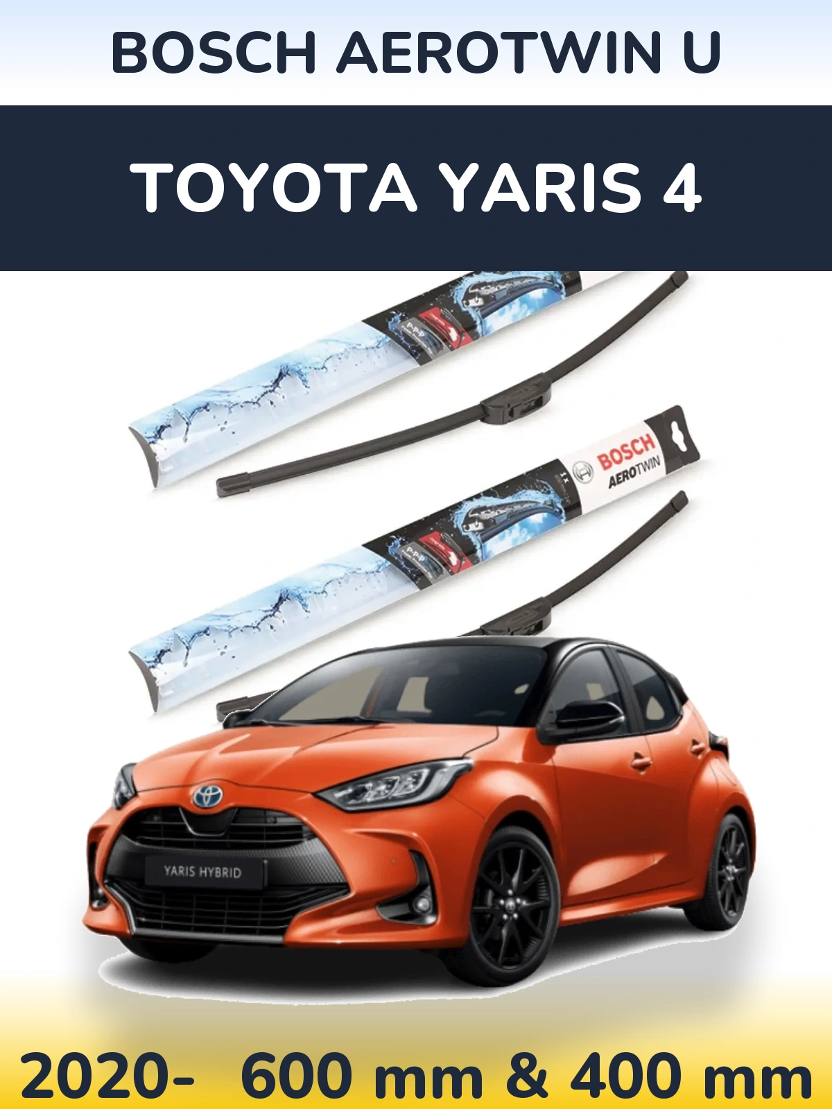 Komplet przednich wycieraczek BOSCH AeroTwin U 600 & 400 mm do Toyota Yaris 4 2020-2026