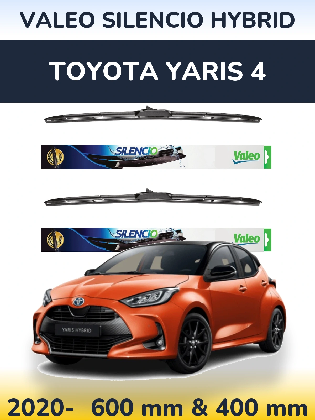 Komplet przednich wycieraczek Valeo Silencio Hybrid 600 & 400 mm do Toyota Yaris 4 2020-2026