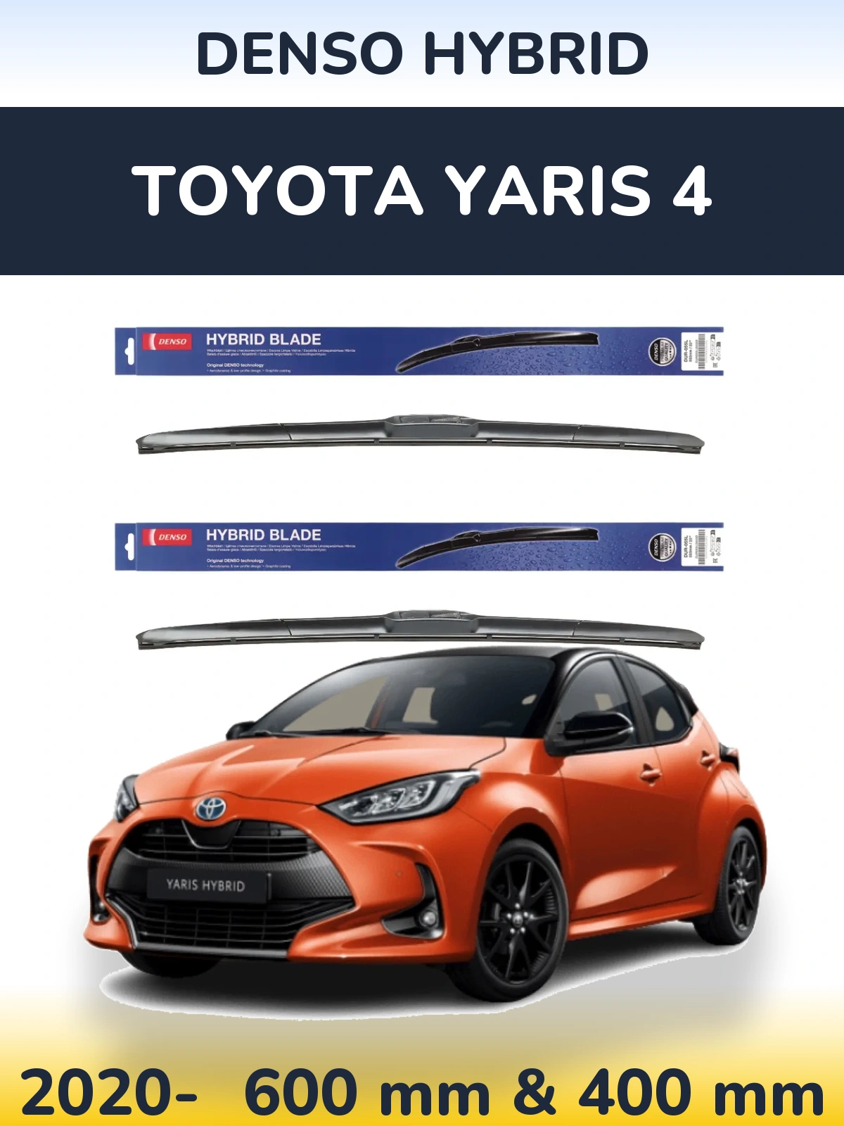 Komplet przednich wycieraczek Denso Hybrid 600 & 400 mm do Toyota Yaris 4 2020-2026