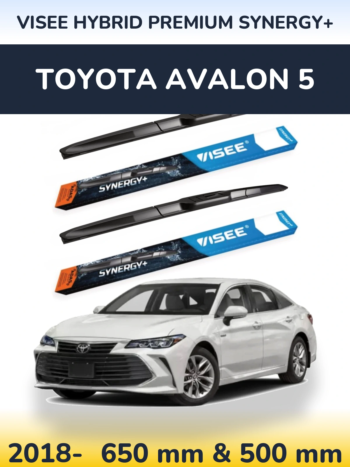 Komplet przednich wycieraczek VISEE HYBRID PREMIUM SYNERGY+ 650 & 500 mm do Toyota Avalon 5 2018-2026
