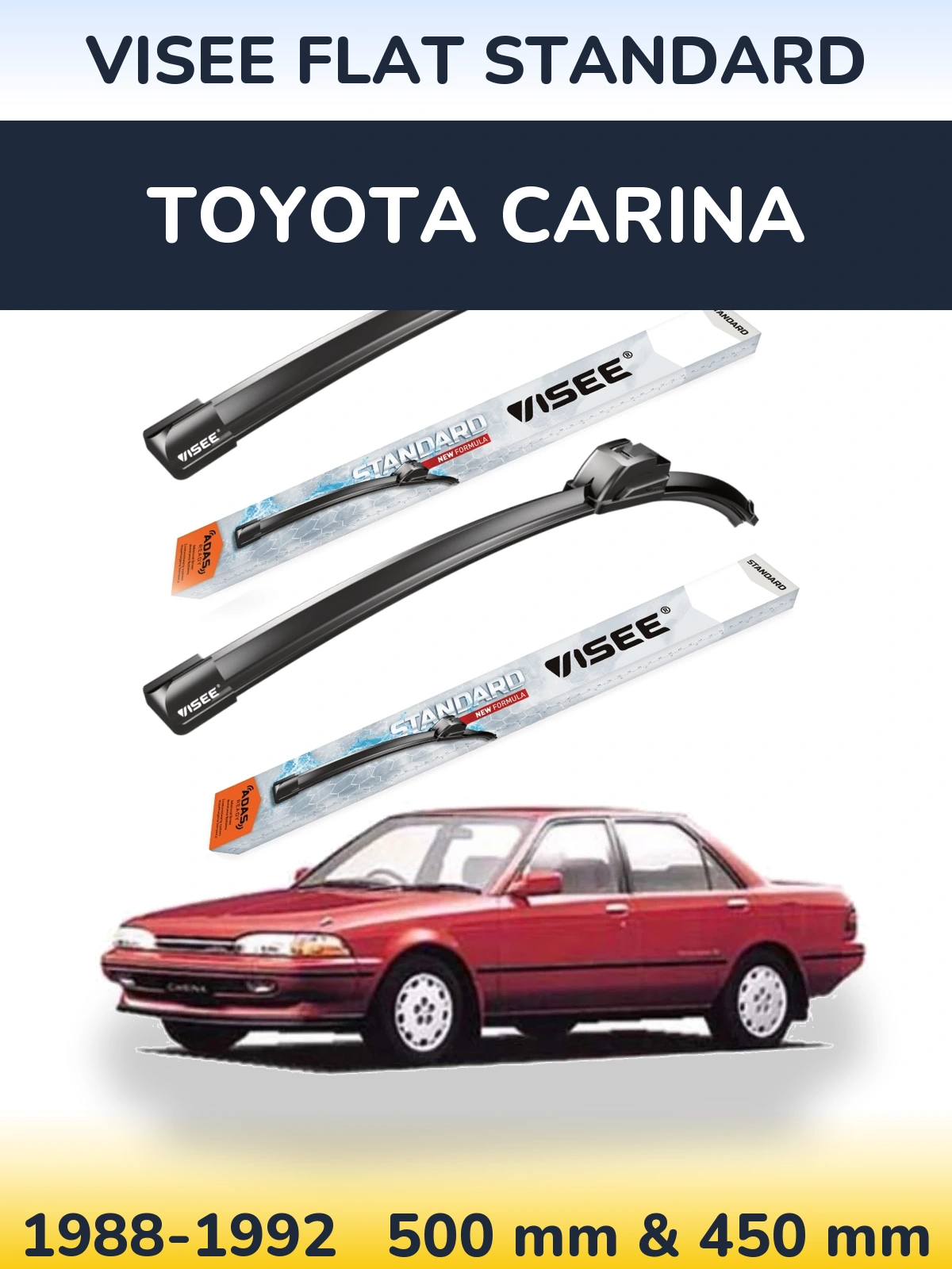 Комплект передних дворников VISEE FLAT STANDARD 500 & 450 мм для Toyota Carina 1988-1992