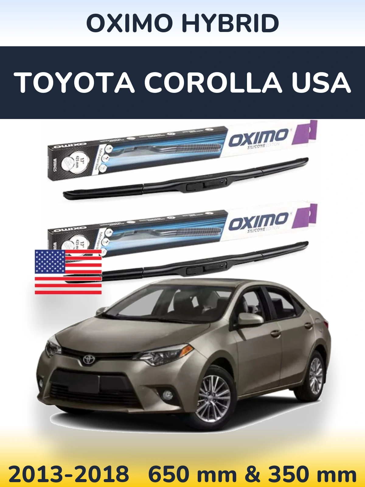 Комплект передних дворников Oximo Hybrid 650 & 350 мм для Toyota Corolla USA 2013-2018