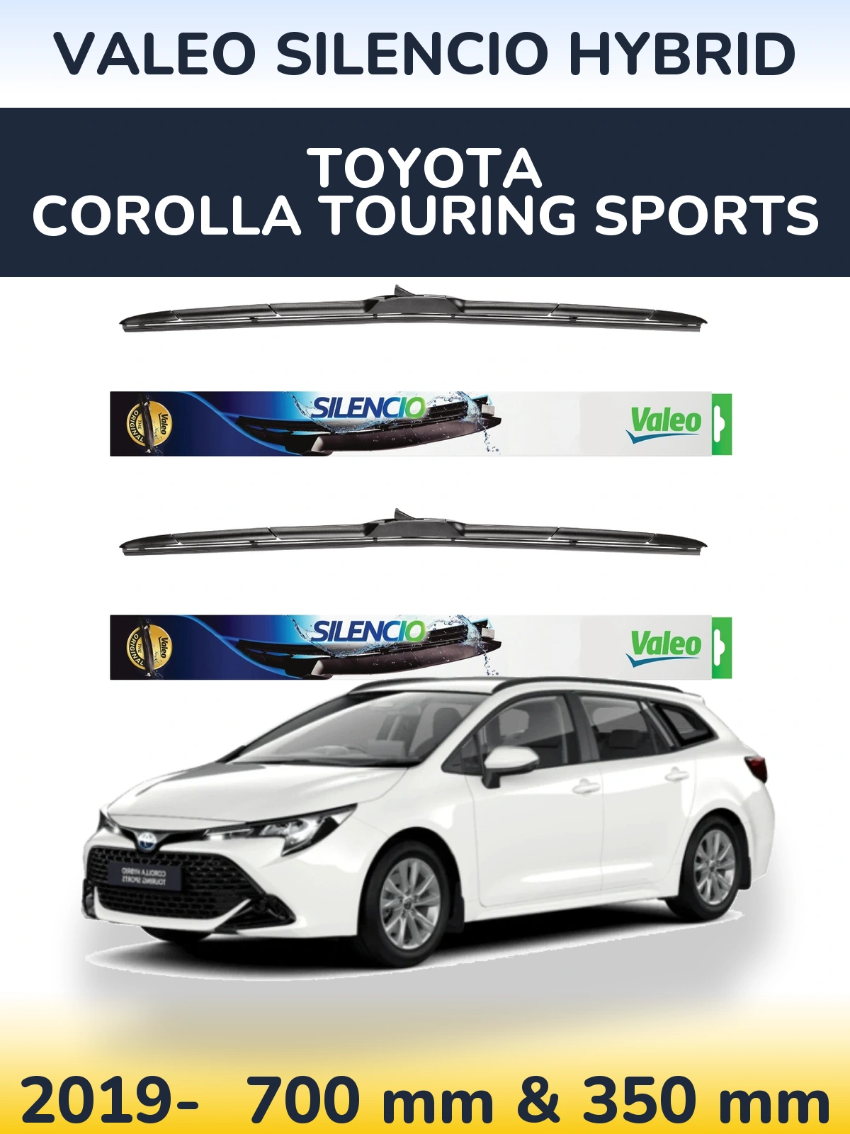 Front wiper blade set Valeo Silencio Hybrid 700 & 350 mm for Toyota Corolla Touring Sports 2019-2026