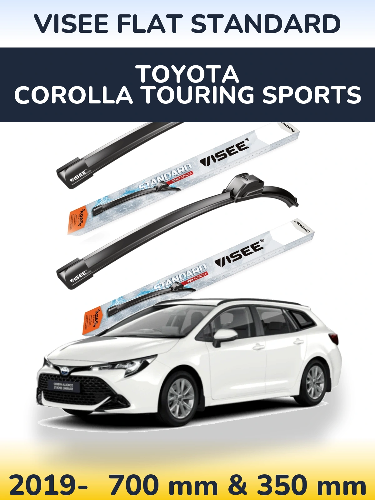 Komplet przednich wycieraczek VISEE FLAT STANDARD 700 & 350 mm do Toyota Corolla Touring Sports 2019-2026