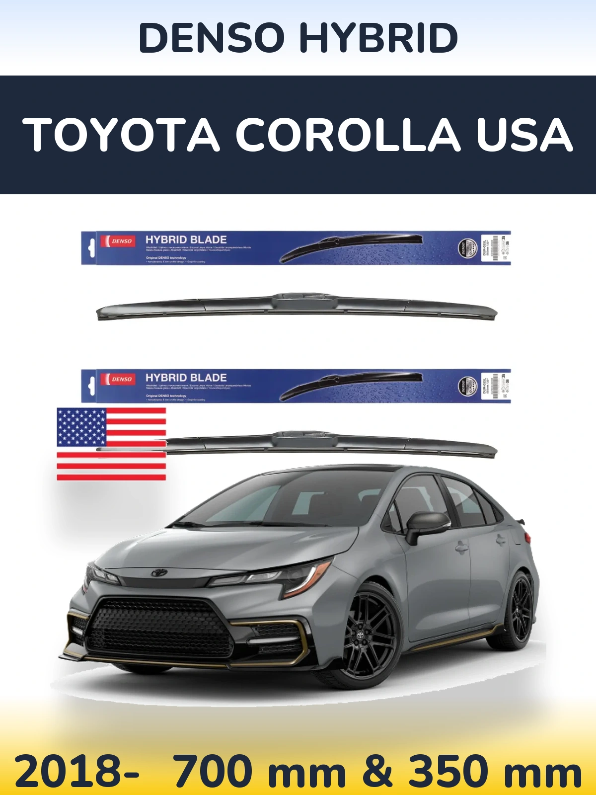 Komplet przednich wycieraczek Denso Hybrid 700 & 350 mm do Toyota Corolla USA 2018-2026