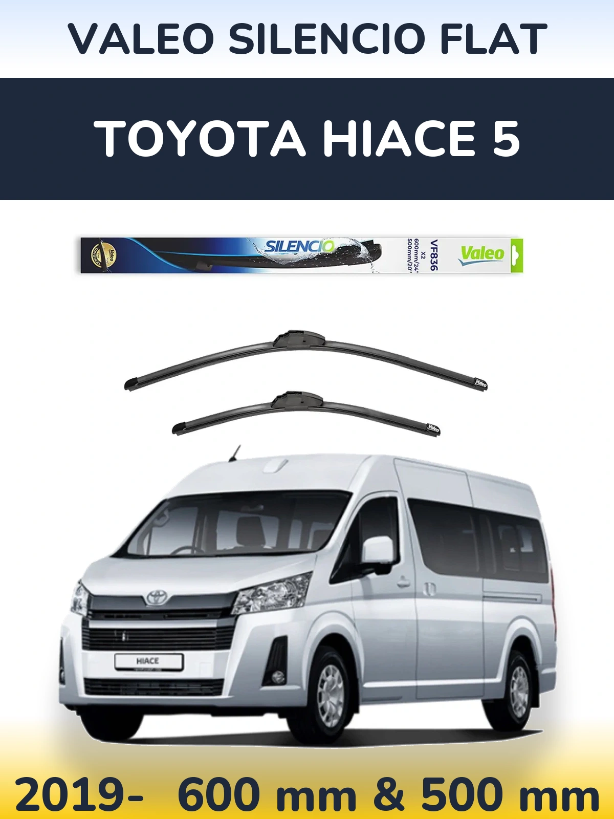 Комплект передних дворников Valeo Silencio Flat 600 & 500 мм для Toyota Hiace 5 2019-2026
