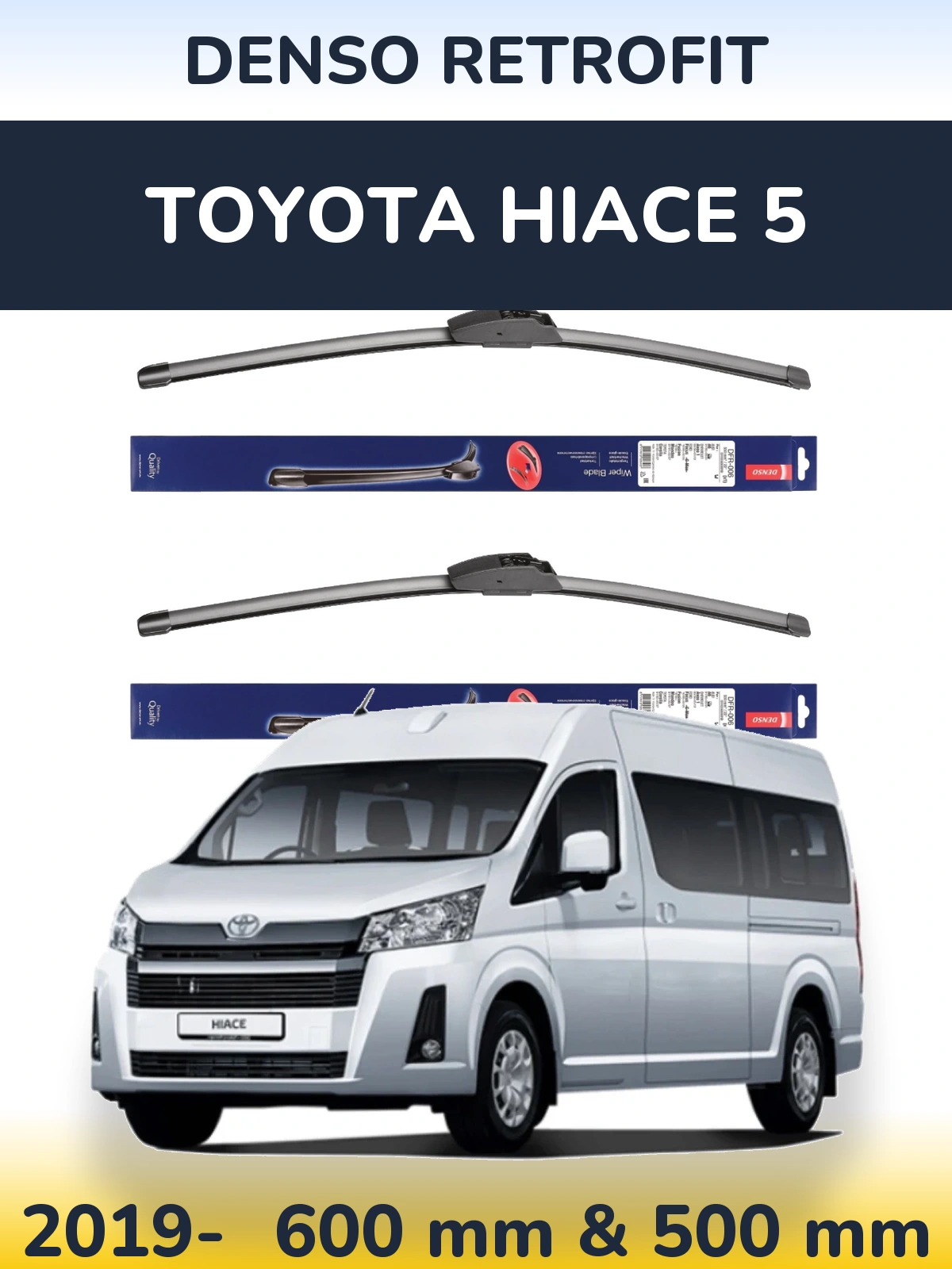 Komplet przednich wycieraczek Denso Retrofit 600 & 500 mm do Toyota Hiace 5 2019-2026