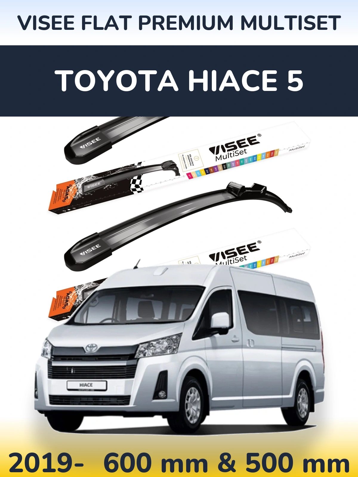 Komplet przednich wycieraczek VISEE FLAT PREMIUM MultiSet 600 & 500 mm do Toyota Hiace 5 2019-2026