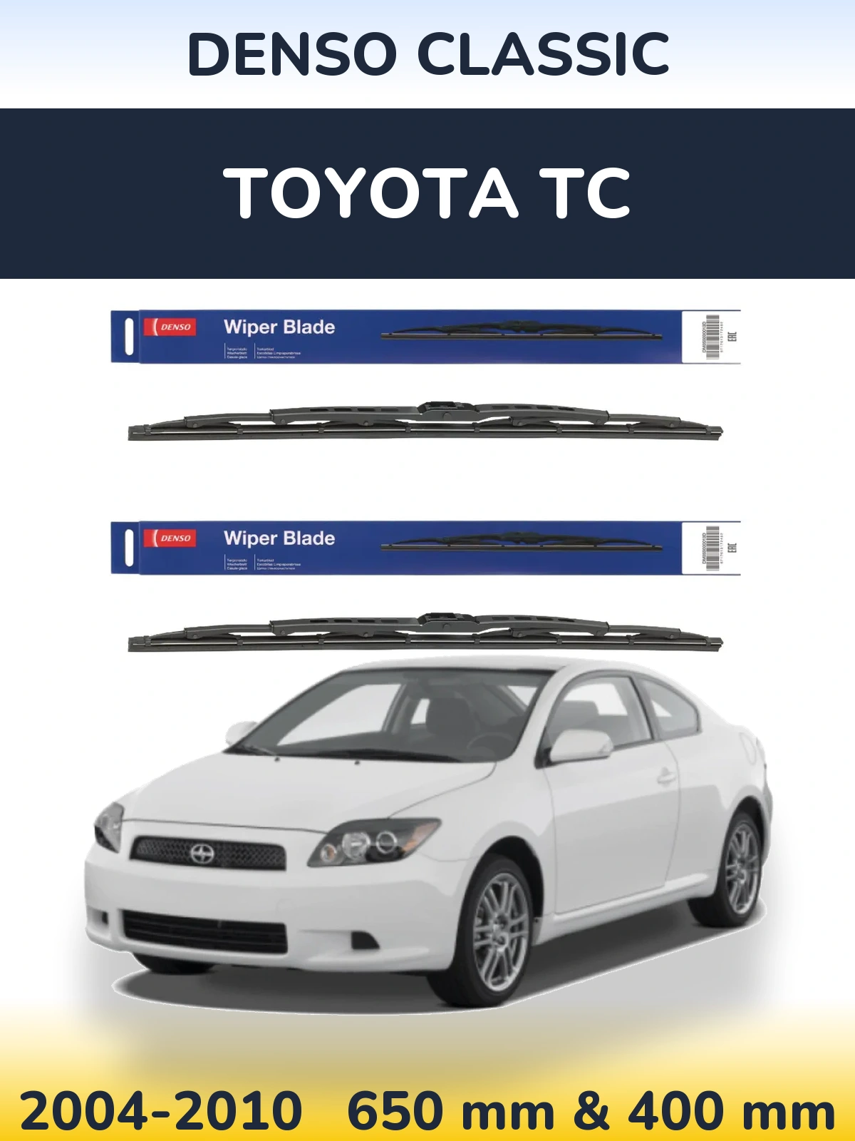 Front wiper blade set Denso Classic 650 & 400 mm for Toyota tC 2004-2010