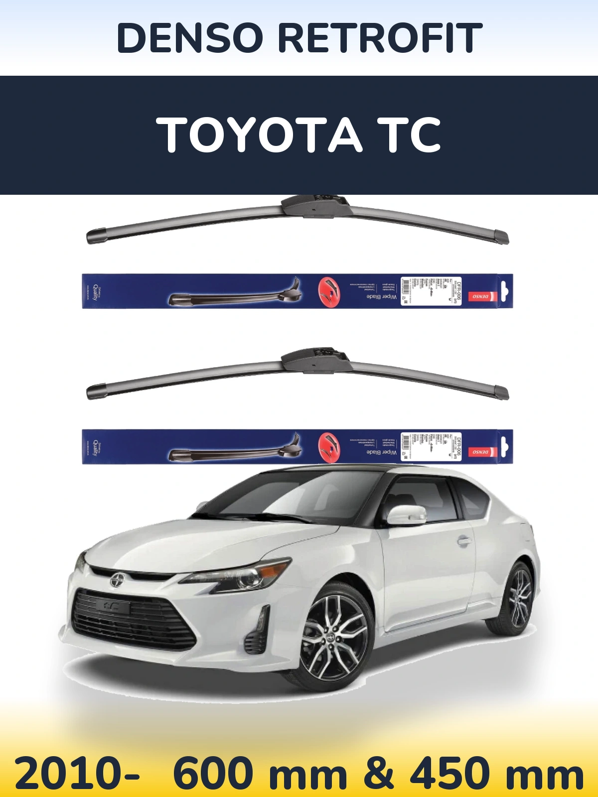 Комплект передних дворников Denso Retrofit 600 & 450 мм для Toyota tC 2010-2026