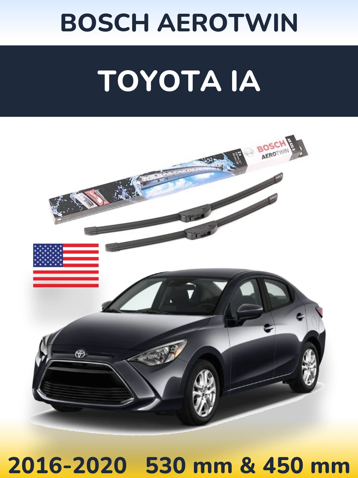 Комплект передних дворников BOSCH AeroTwin 530 & 450 мм для Toyota iA 2016-2020