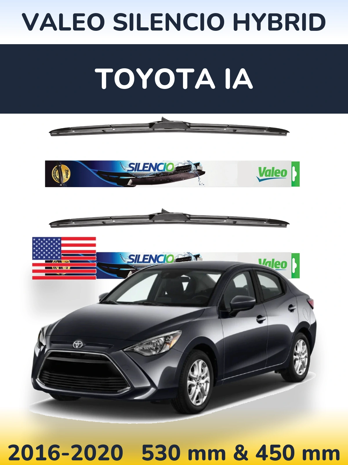 Комплект передних дворников Valeo Silencio Hybrid 530 & 450 мм для Toyota iA 2016-2020