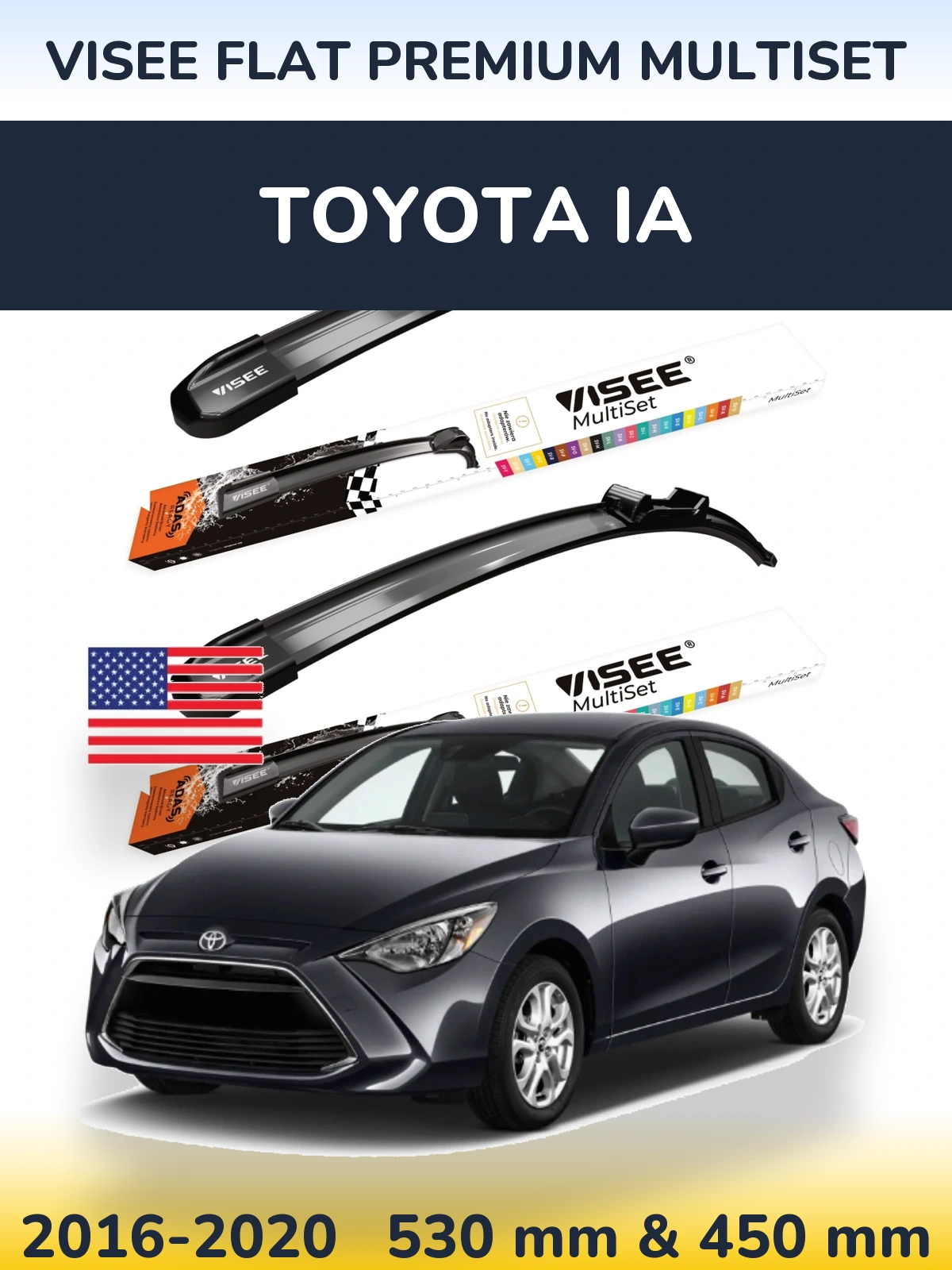 Komplet przednich wycieraczek VISEE FLAT PREMIUM MultiSet 530 & 450 mm do Toyota iA 2016-2020