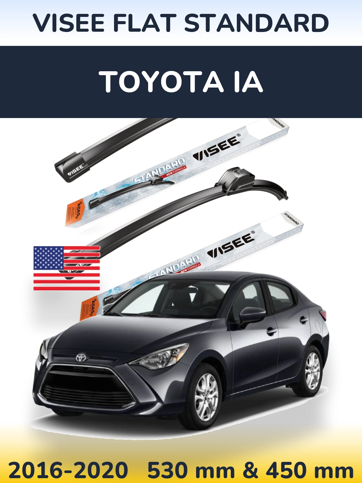 Komplet przednich wycieraczek VISEE FLAT STANDARD 530 & 450 mm do Toyota iA 2016-2020