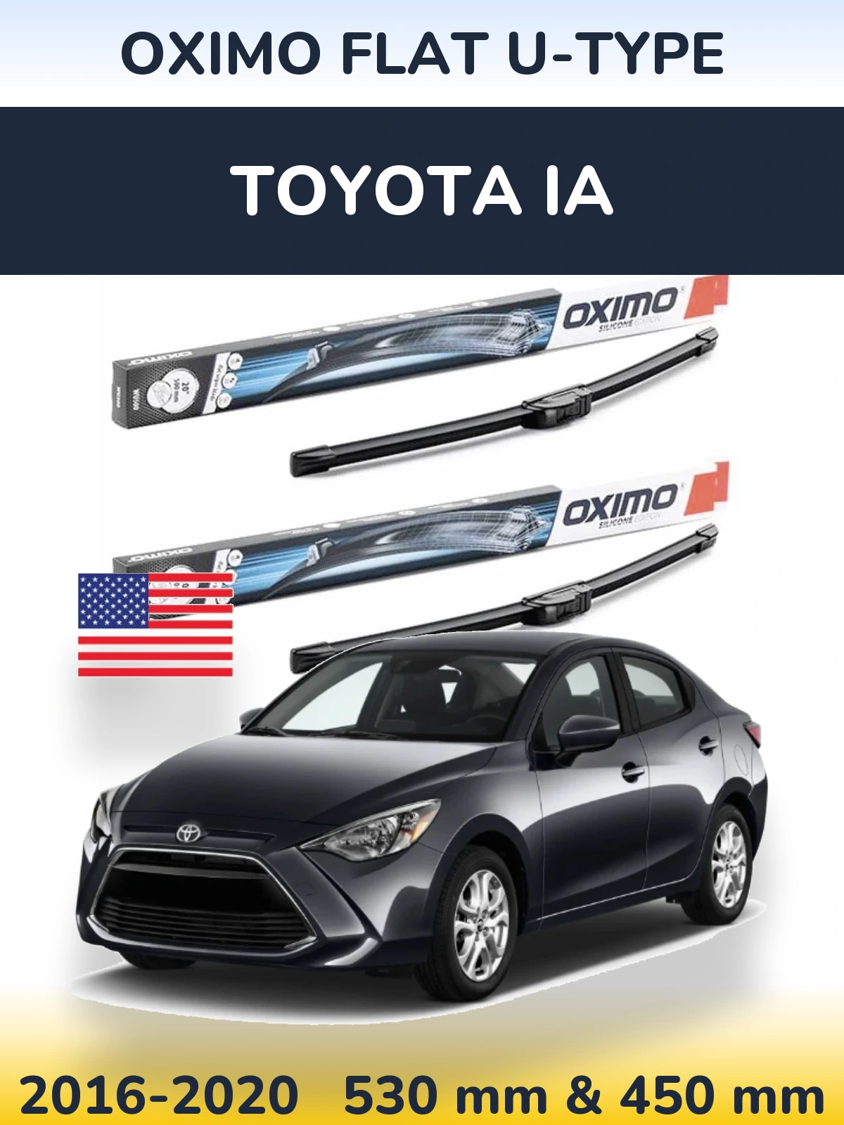 Комплект передних дворников Oximo Flat U-type 530 & 450 мм для Toyota iA 2016-2020