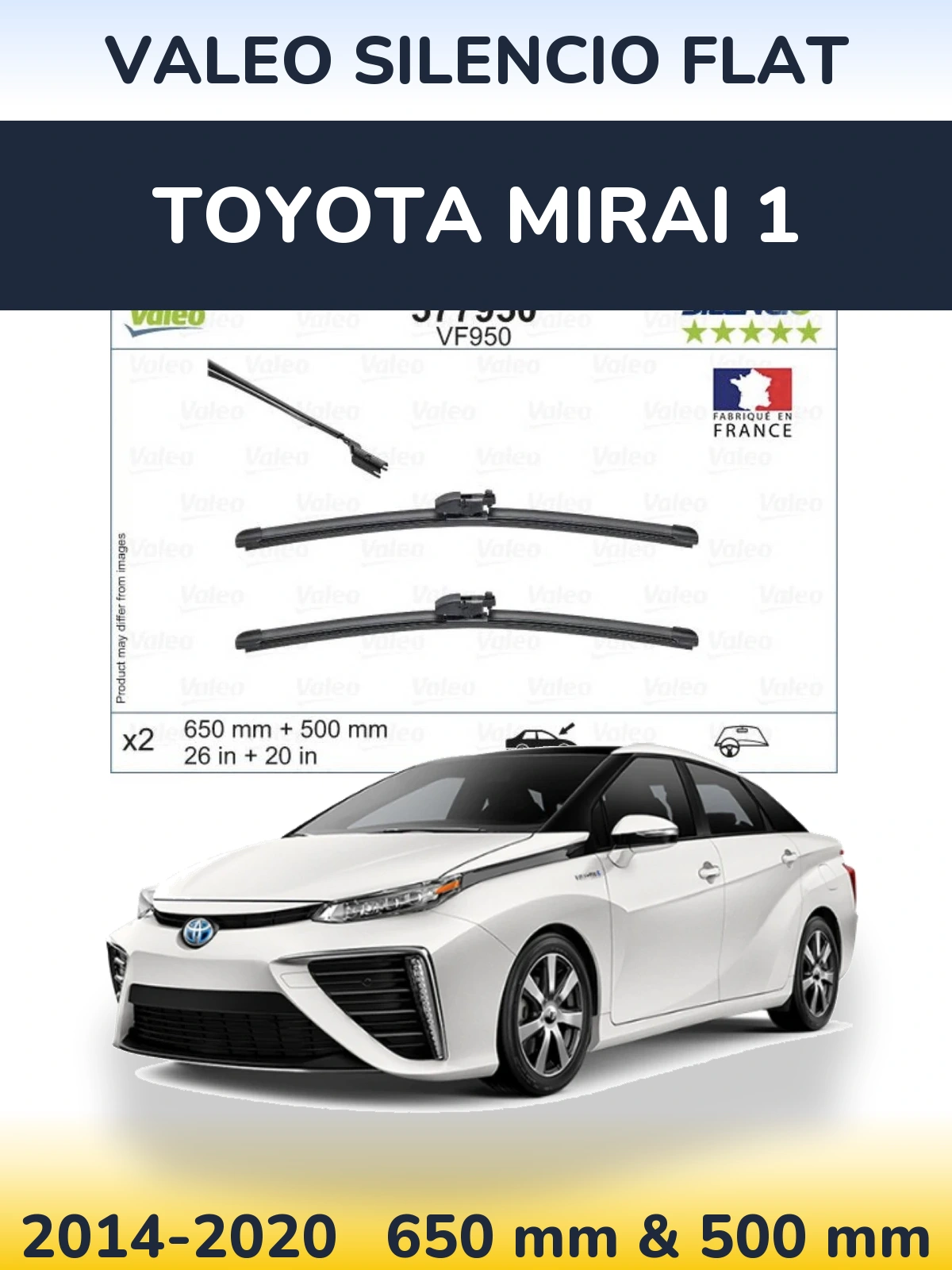 Komplet przednich wycieraczek Valeo Silencio Flat 650 & 500 mm do Toyota Mirai 1 2014-2020
