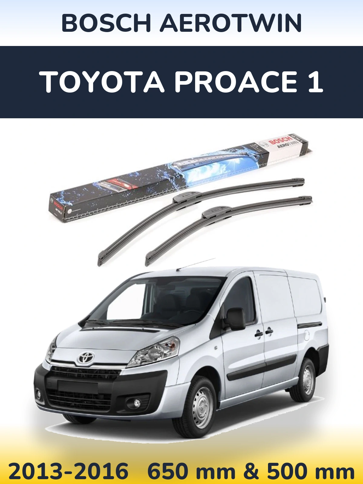 Front wiper blade set BOSCH AeroTwin 650 & 500 mm for Toyota ProAce 1 2013-2016