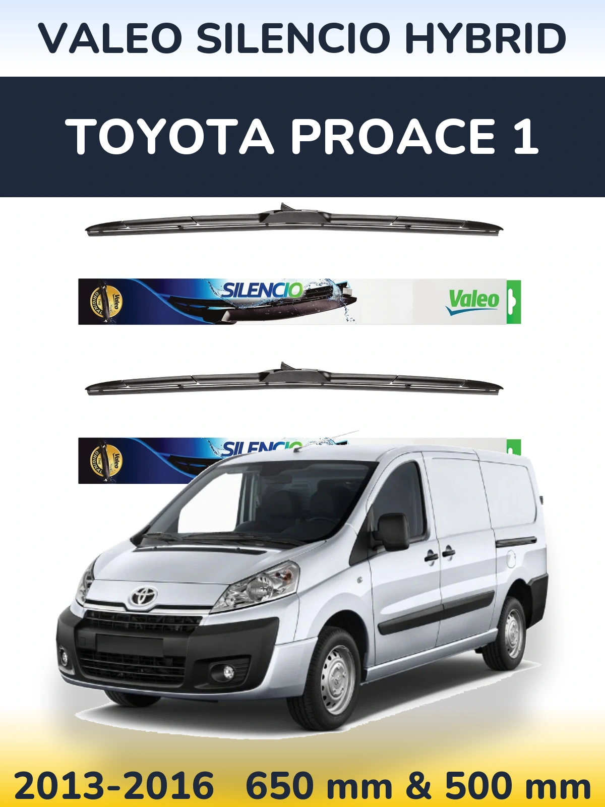 Komplet przednich wycieraczek Valeo Silencio Hybrid 650 & 500 mm do Toyota ProAce 1 2013-2016