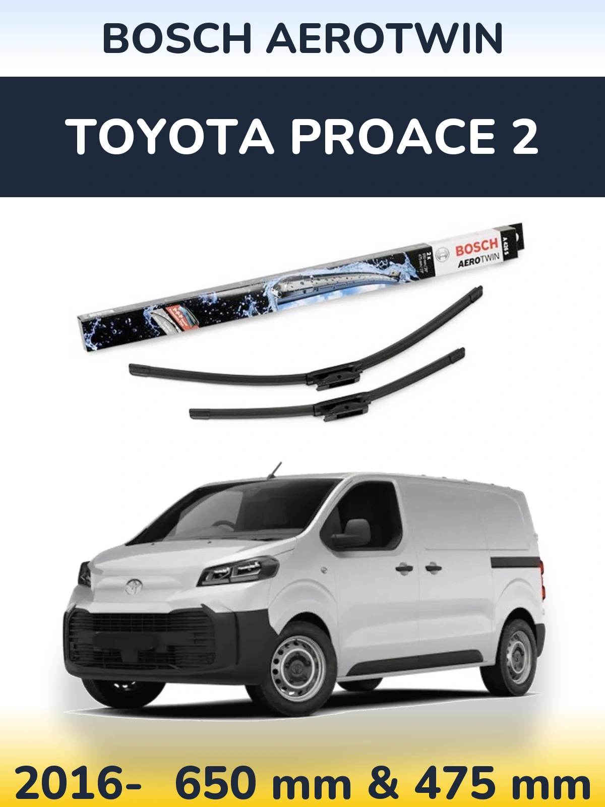 Комплект передних дворников BOSCH AeroTwin 650 & 475 мм для Toyota ProAce 2 2016-2026