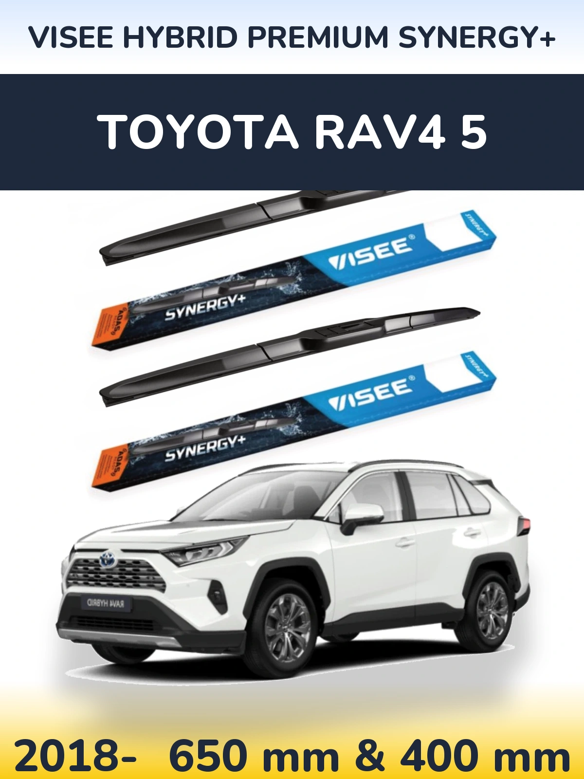 Komplet przednich wycieraczek VISEE HYBRID PREMIUM SYNERGY+ 650 & 400 mm do Toyota RAV4 5 2018-2026