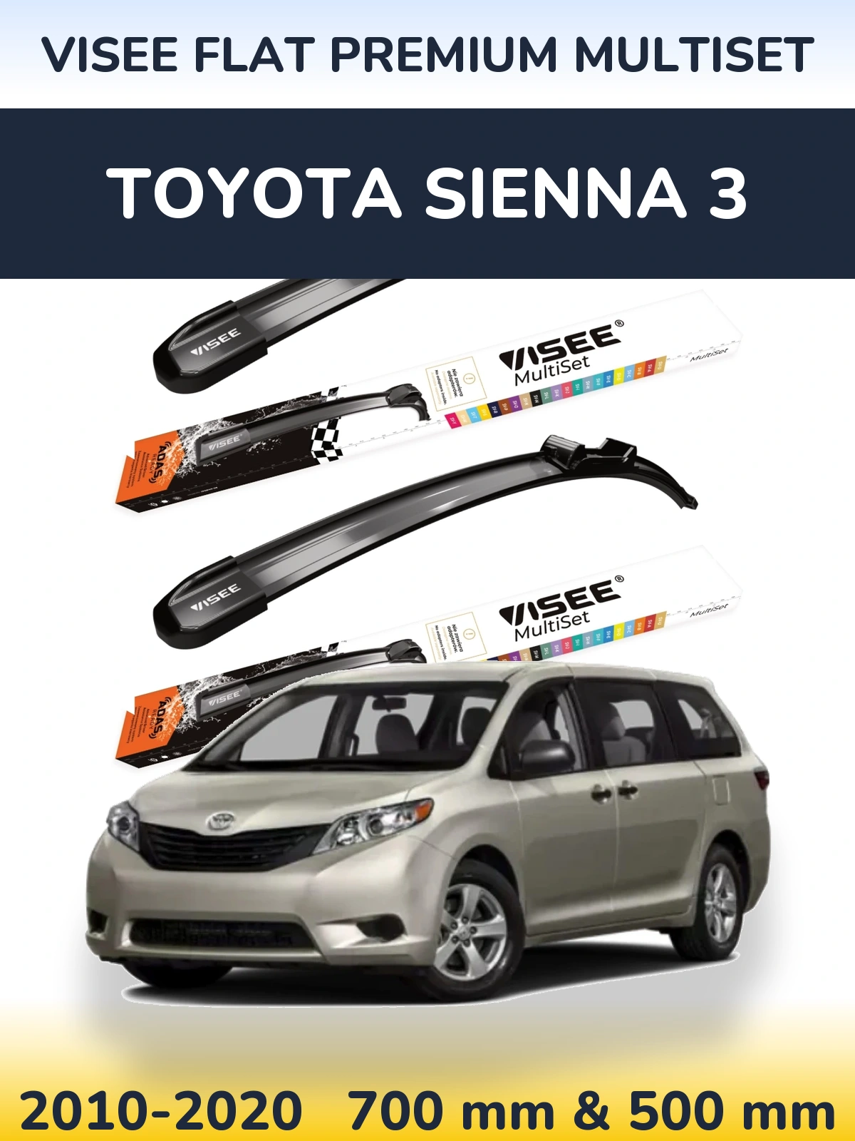 Komplet przednich wycieraczek VISEE FLAT PREMIUM MultiSet 700 & 500 mm do Toyota Sienna 3 2010-2020