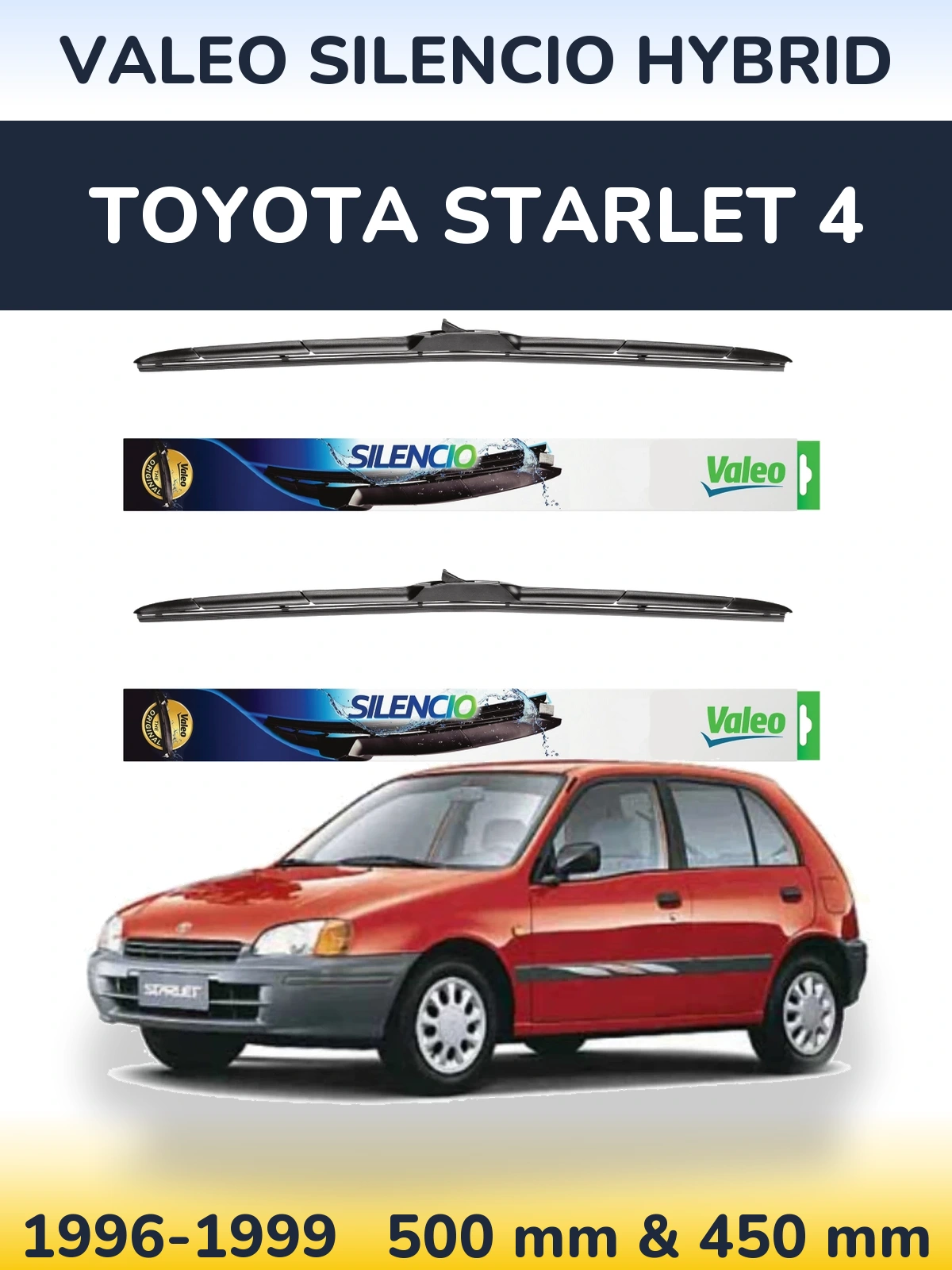 Комплект передних дворников Valeo Silencio Hybrid 500 & 450 мм для Toyota Starlet 4 1996-1999