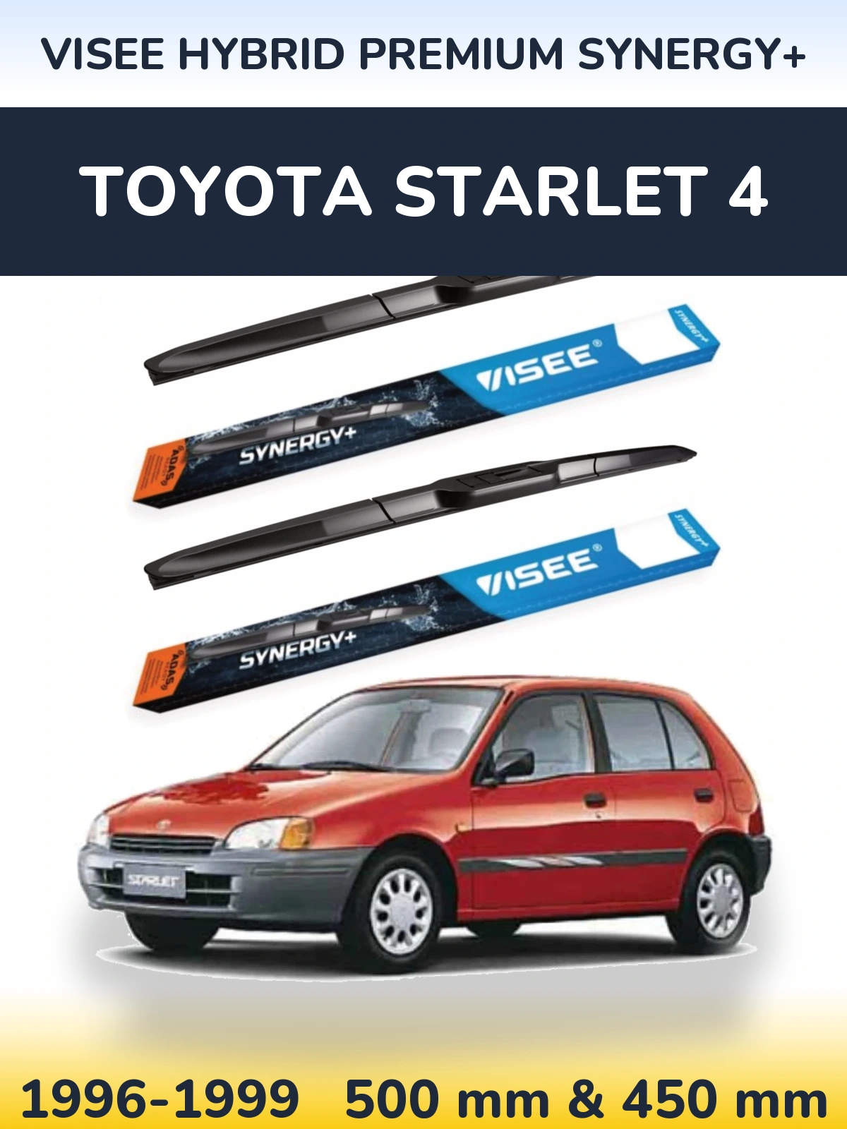 Комплект передних дворников VISEE HYBRID PREMIUM SYNERGY+ 500 & 450 мм для Toyota Starlet 4 1996-1999