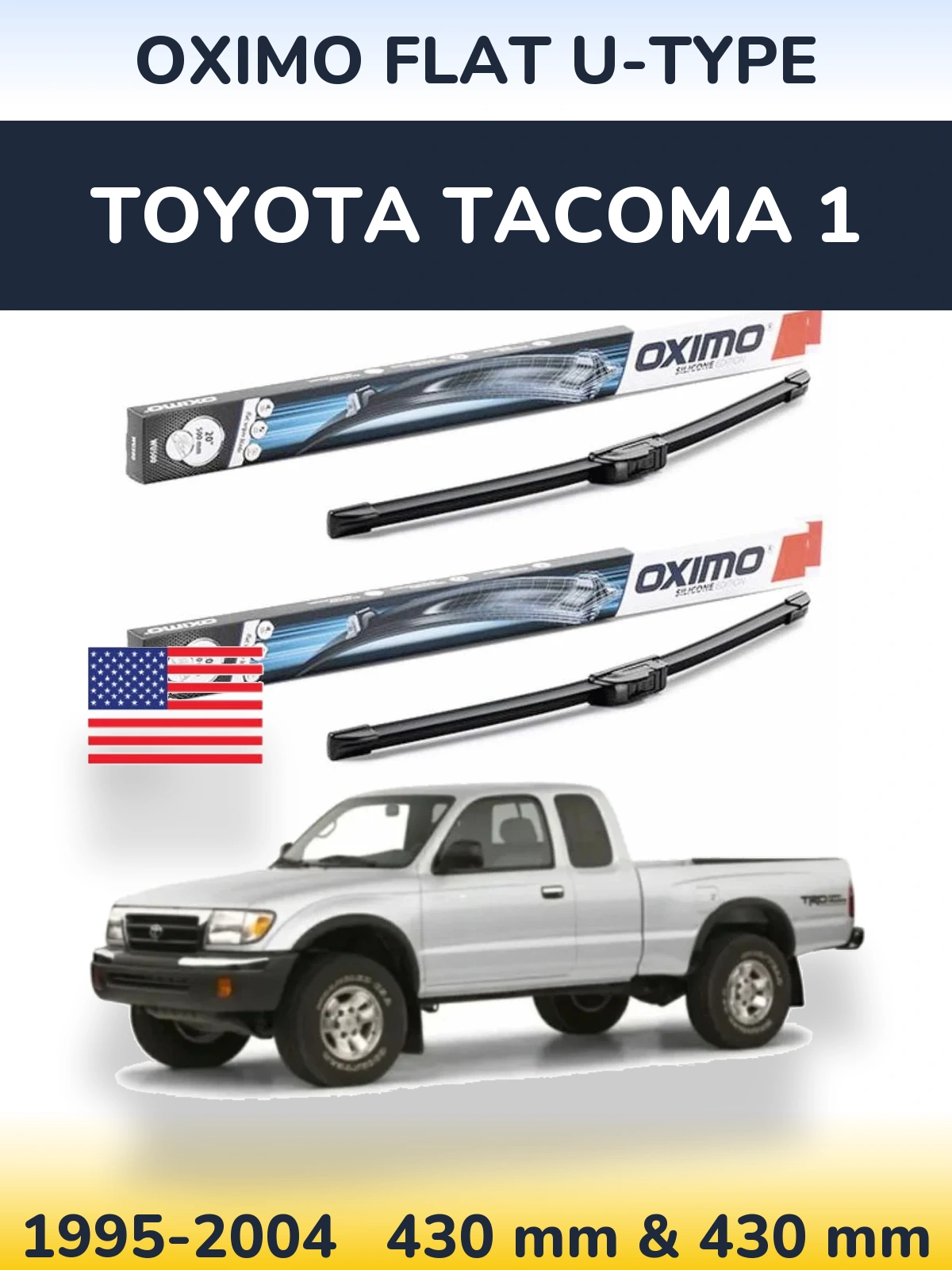 Комплект передних дворников Oximo Flat U-type 430 & 430 мм для Toyota Tacoma 1 1995-2004