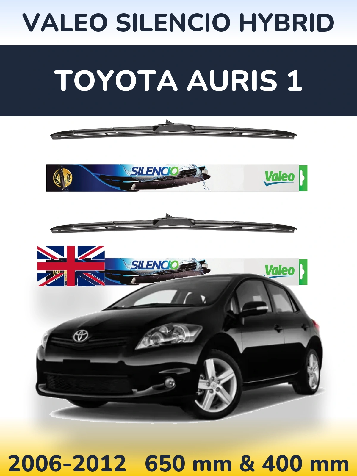 Front wiper blade set Valeo Silencio Hybrid 650 & 400 mm for Toyota Auris 1 2006-2012