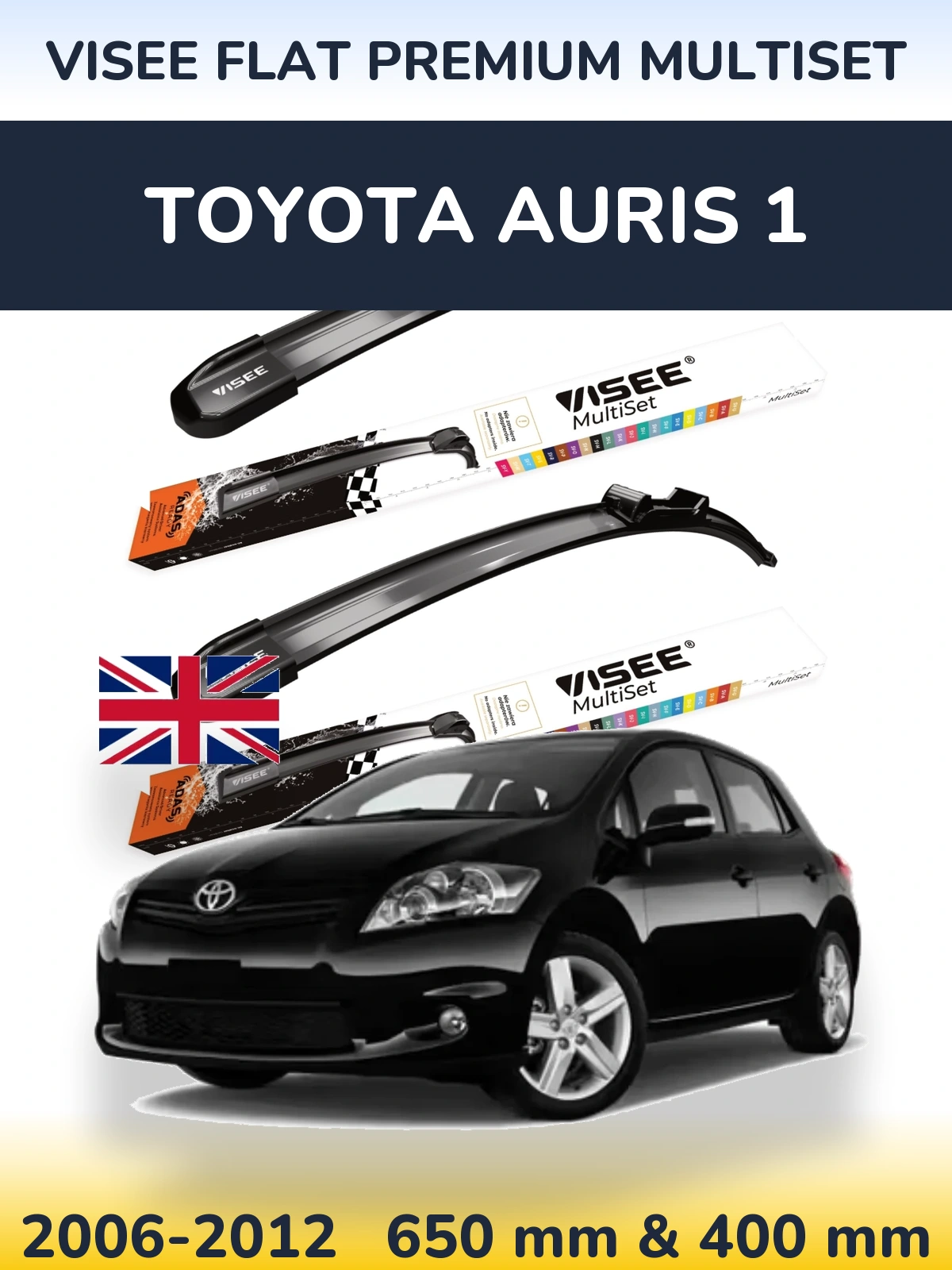 Комплект передних дворников VISEE FLAT PREMIUM MultiSet 650 & 400 мм для Toyota Auris 1 2006-2012