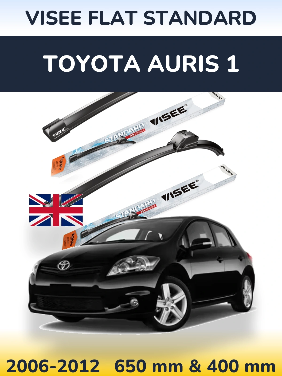 Комплект передних дворников VISEE FLAT STANDARD 650 & 400 мм для Toyota Auris 1 2006-2012