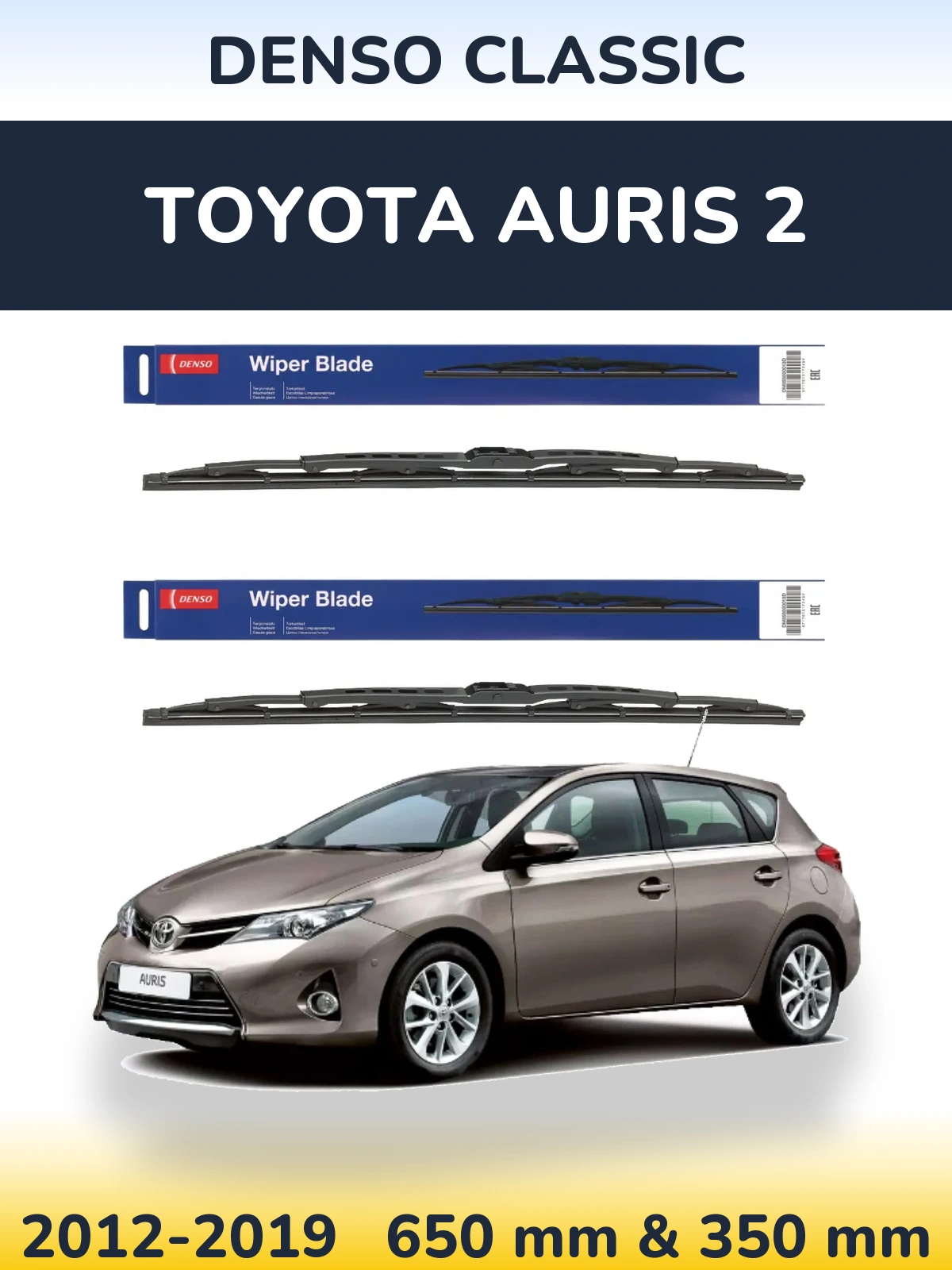 Front wiper blade set Denso Classic 650 & 350 mm for Toyota Auris 2 2012-2019