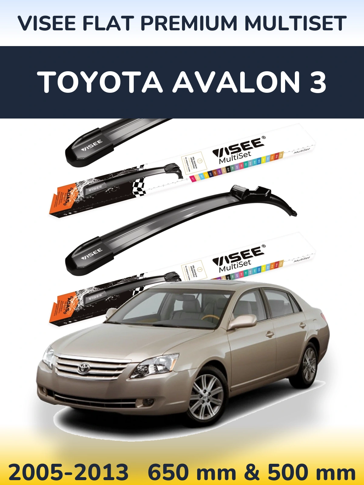 Комплект передних дворников VISEE FLAT PREMIUM MultiSet 650 & 500 мм для Toyota Avalon 3 2005-2013