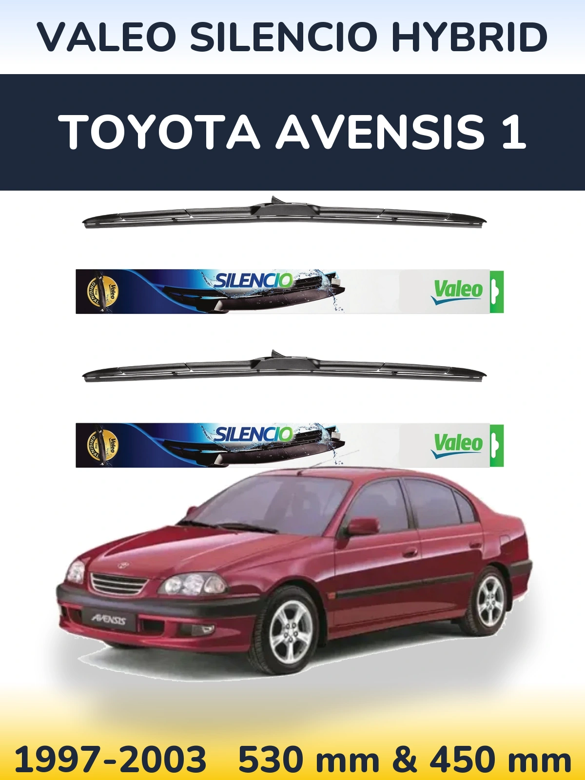 Komplet przednich wycieraczek Valeo Silencio Hybrid 530 & 450 mm do Toyota Avensis 1 1997-2003