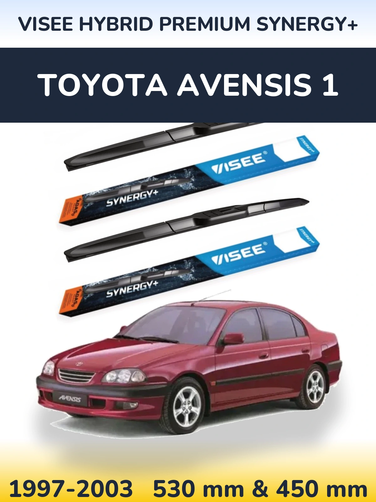 Komplet przednich wycieraczek VISEE HYBRID PREMIUM SYNERGY+ 530 & 450 mm do Toyota Avensis 1 1997-2003