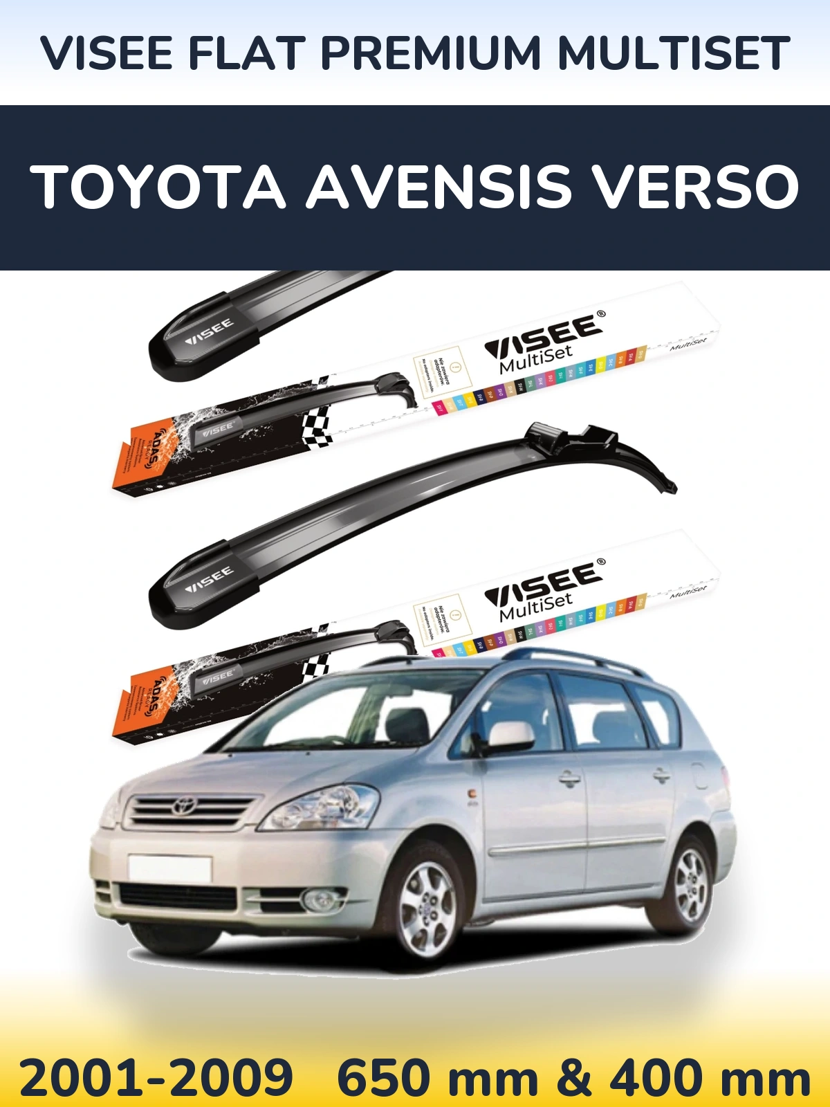 Комплект передних дворников VISEE FLAT PREMIUM MultiSet 650 & 400 мм для Toyota Avensis Verso 2001-2009